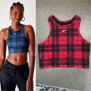 Nike Plaid High Neck Long Line Sports Bra